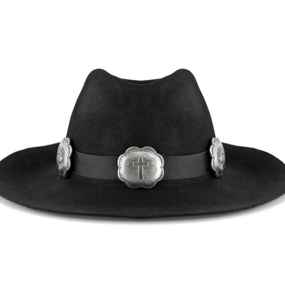Unif beautiful concho wide brim black hat - felt fabric. 

Excellent condition!